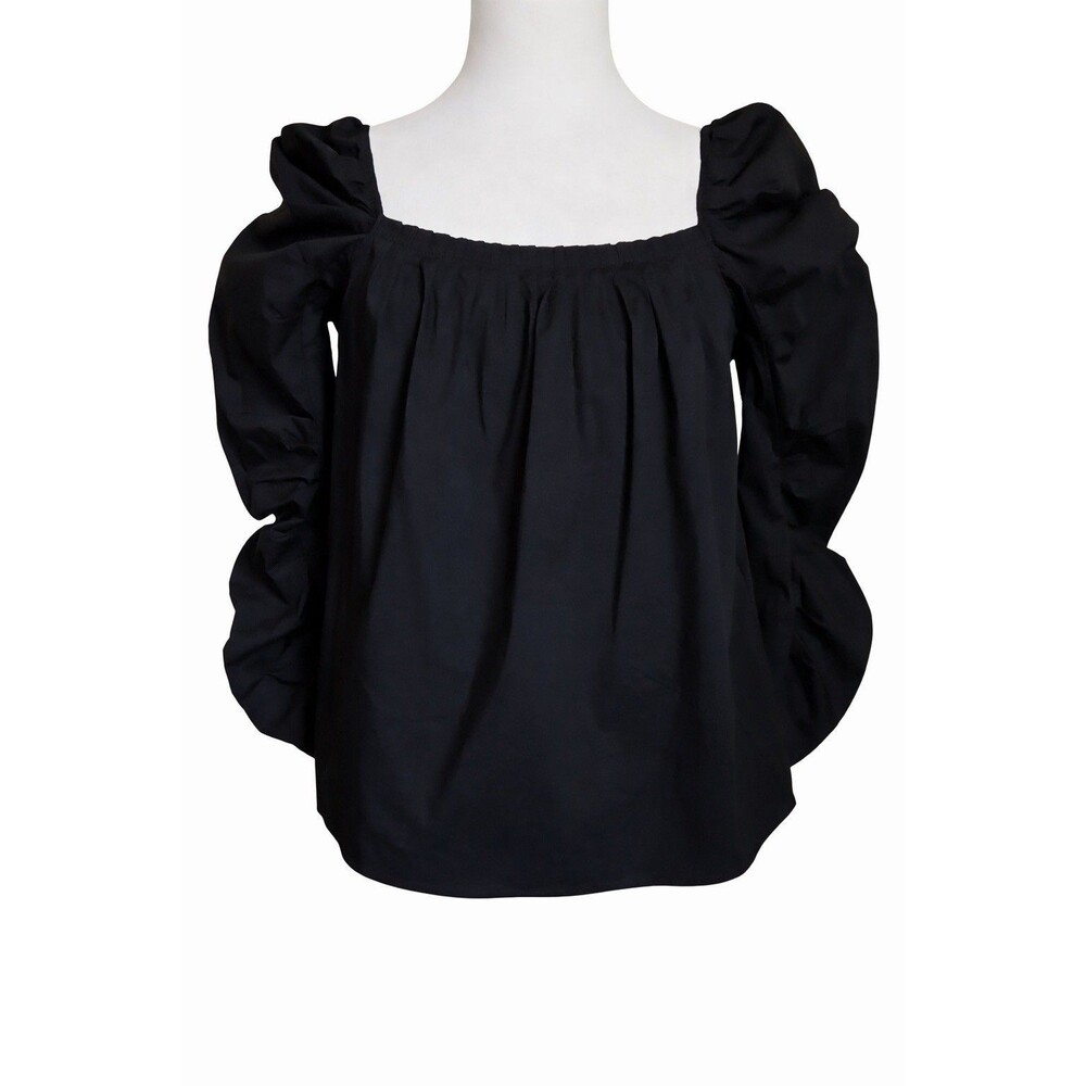 DR2 Black Puff Sleeve Blouse Size Small Off Shoulder Square Neck Top
